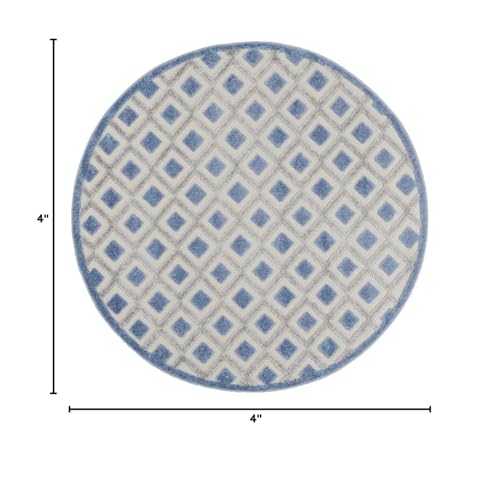 HomeRoots Blue/Grey 100% Polypropylene 4â?? Round Blue and Gray Indoor Outdoor Area Rug