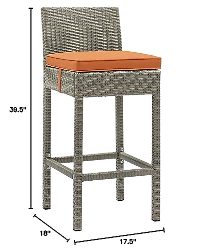 Modway Conduit Wicker Rattan Outdoor Patio Bar Stool with Cushion in Light Gray Orange