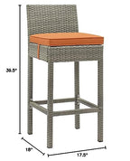 Modway Conduit Wicker Rattan Outdoor Patio Bar Stool with Cushion in Light Gray Orange