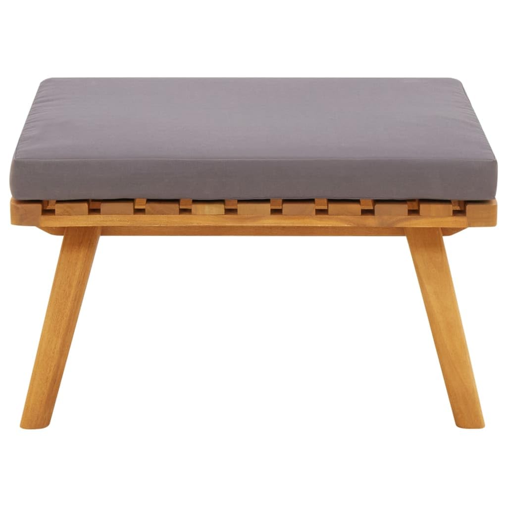 vidaXL Solid Acacia Wood Patio Footstool with Soft Cushion | Outdoor Furniture | Footrest Accessory | Light Wood & Dark Gray Cushion