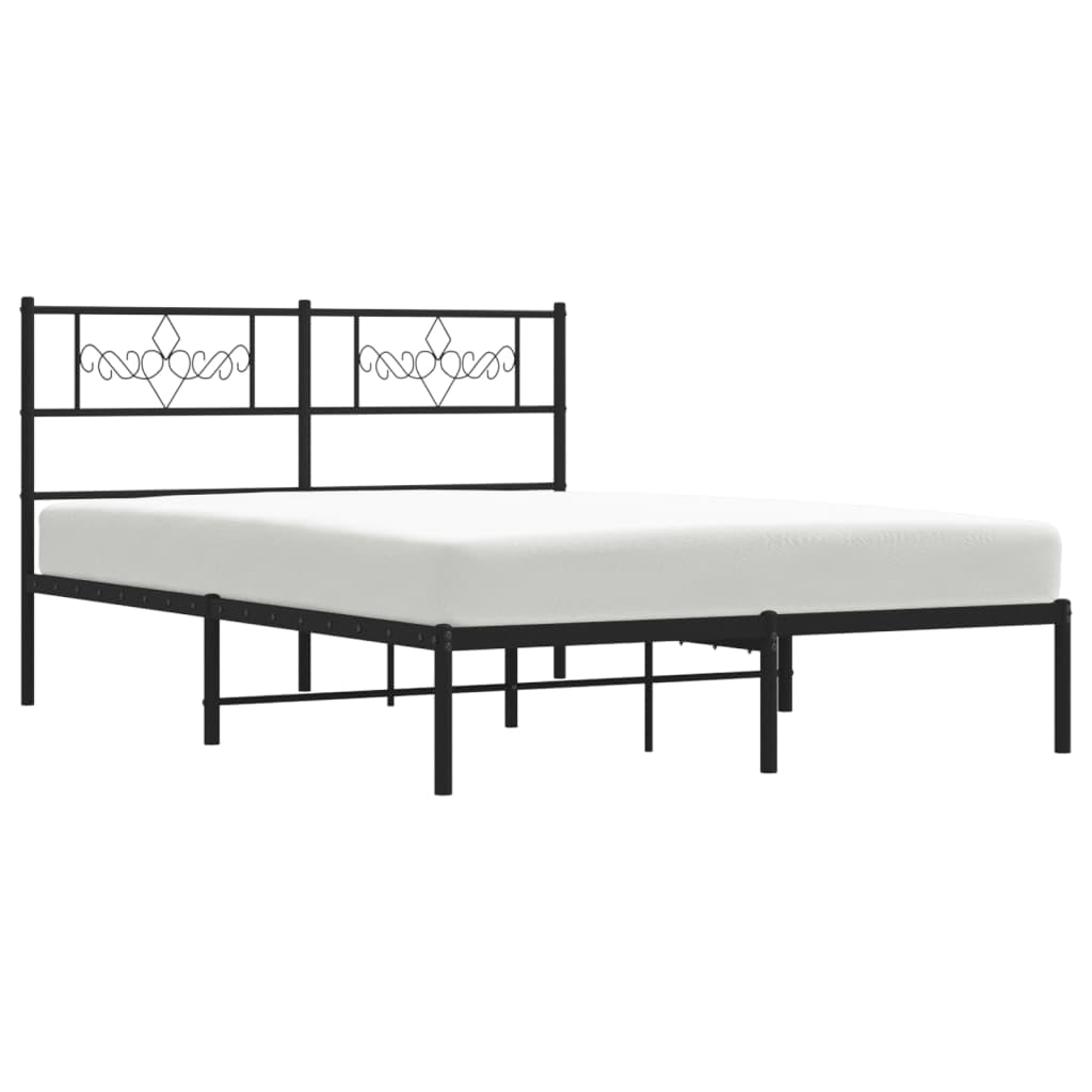 vidaXL Powder-Coated Steel Bed Frame with Headboard - Sturdy Metal Construction, Added Under-Bed Storage, Modern Design, Black