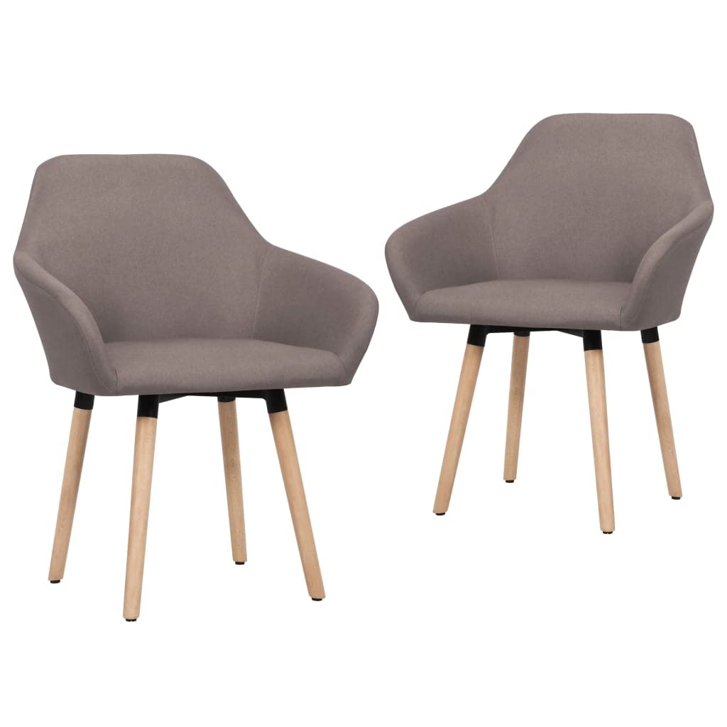 vidaXL Set of 2 Dining Chairs - Taup Fabric Upholstery with Solid Wood Legs and Padded Seat - for Dining Room & Living Room