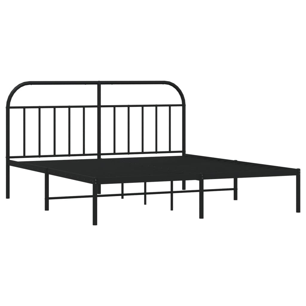 vidaXL Black Metal Bed Frame with Headboard - 72&quot;x83.9&quot; - Powder-Coated Steel Construction with Metal Slats - Extra Under-Bed Storage Space