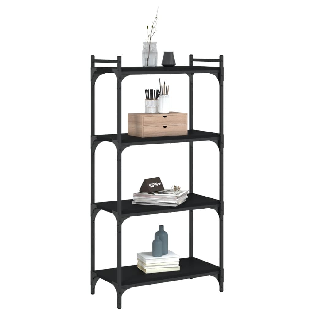 vidaXL 4-Tier Industrial Bookcase - Black Engineered Wood - Ample Storage Space for Books and Decoratives - Adjustable Feet for Stability - 23.6"x11.8"x47.2"