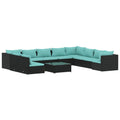 vidaXL Garden Sofa Set - 11 Piece Patio Lounge Outdoor Furniture with Cushions - Poly Rattan -Water-Resistant - Black and Water Blue