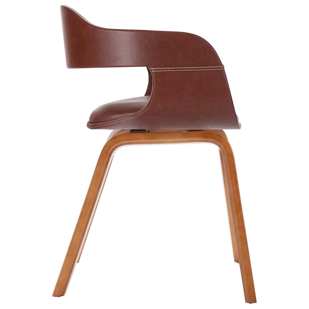 vidaXL - Stylish Dining Chair with Armrests in Brown Color - Faux Leather and Bentwood Material with Comfortable Foam-Padded Seat, Retro Style