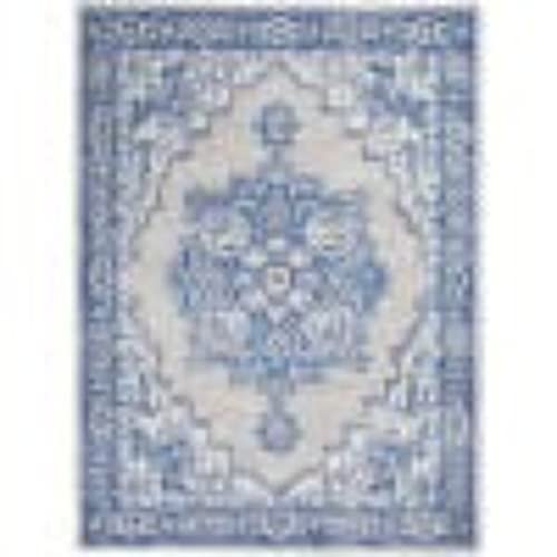 HomeRoots Grey Blue 100% Polypropylene 4’ x 6’ Gray and Blue Persian Medallion Area Rug