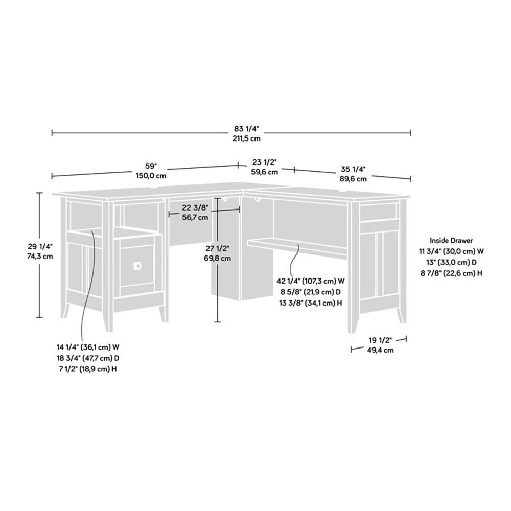 Sauder August Hill L-Shaped Home Office Desk In Soft White, Soft White Finish