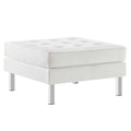 Modway Loft Tufted Button Faux Leather Upholstered Square Ottoman In Silver White
