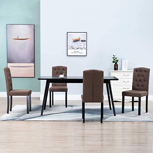 vidaXL Fabric Dining Chairs - Set of 4 - Ergonomic Design - Solid Wooden Legs - Stylish Brown Upholstery - Comfortable Seating - Easy Assembly