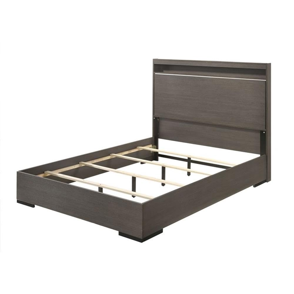 Acme Escher Wooden Eastern King Panel Bed with LED in Gray Oak