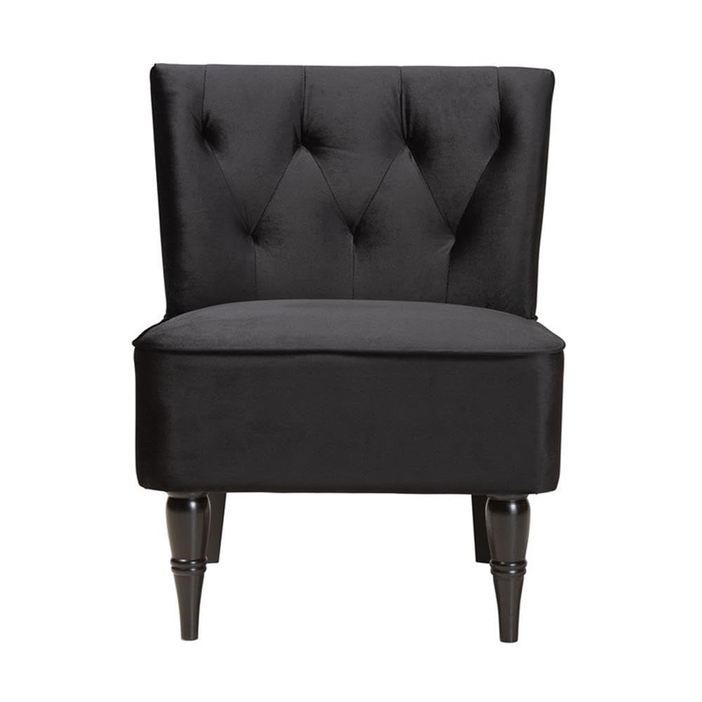 Baxton Studio Harmon Modern and Contemporary Transitional Black Velvet Fabric Upholstered and Walnut Brown Finished Wood Accent Chair