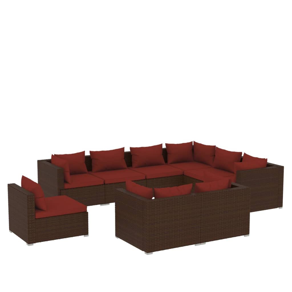 vidaXL 9-Piece Outdoor Lounge Set - Durable PE Rattan Construction with Water-Resistant Cushions, Flexible Modular Design - Brown Patio Set