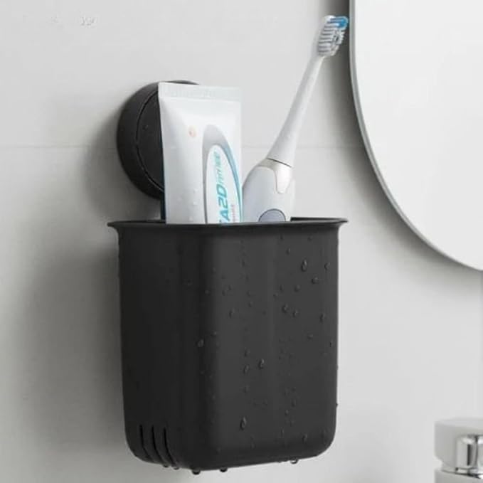 LTV Black Shelf Adhesive Bathroom Shelf with Wall Mounted Toothbrush Holder/Bathroom Shelf for Wall/Toothbrush Holders for Tooth