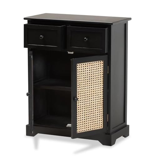 Baxton Studio Dacey Mid-Century Modern Transitional Espresso Brown Finished Wood and Rattan 2-Drawer Storage Cabinet