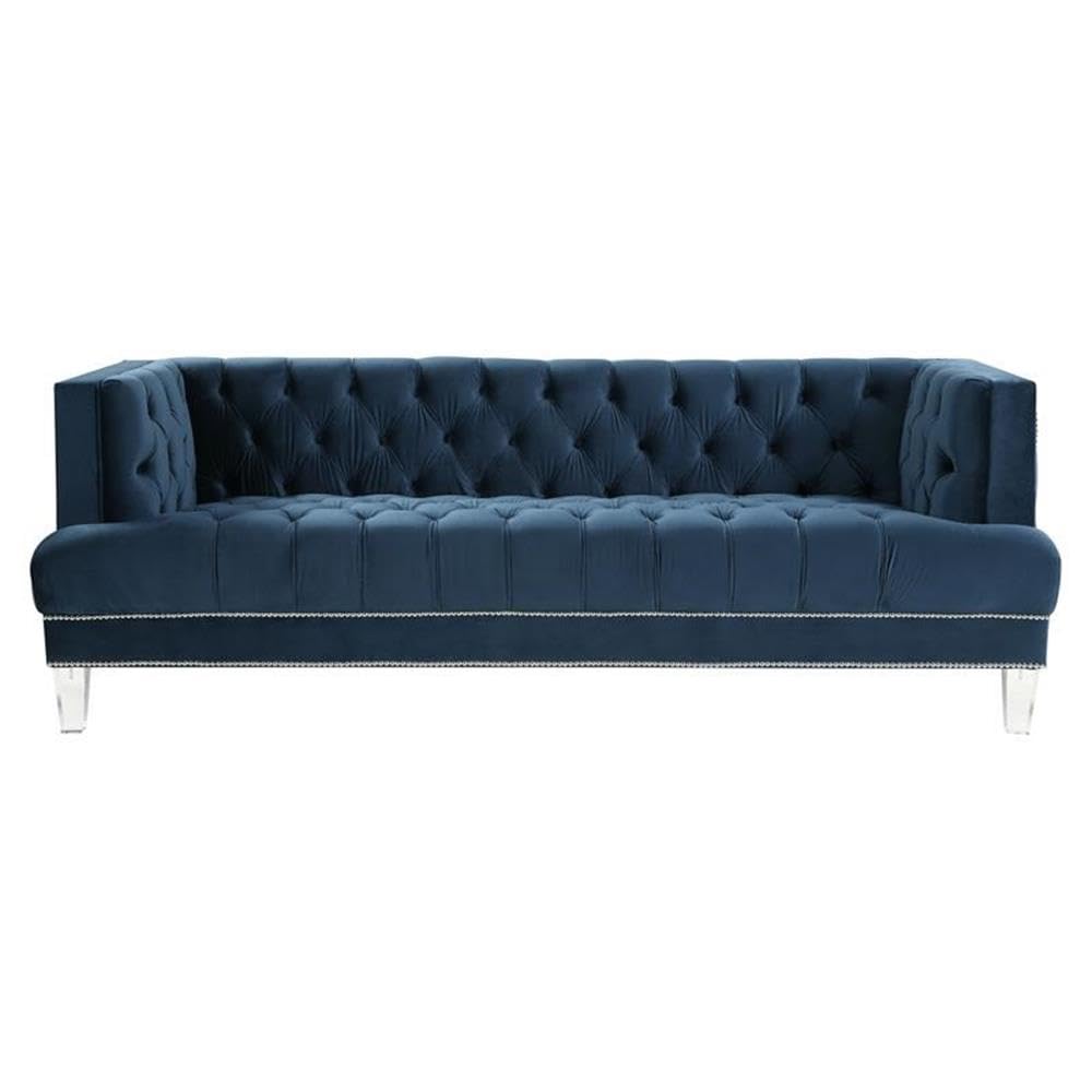 Acme Ansario Velvet Button Tufted Upholstery Sofa with Nailhead Trim in Blue