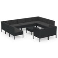 vidaXL Black Patio Lounge Set - 12 Piece Modular Outdoor Furniture with Cushions - Rattan Garden Sofa Set - Weather-Resistant Poly Rattan - Powder Coated Steel Frame