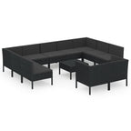 vidaXL Black Patio Lounge Set - 12 Piece Modular Outdoor Furniture with Cushions - Rattan Garden Sofa Set - Weather-Resistant Poly Rattan - Powder Coated Steel Frame