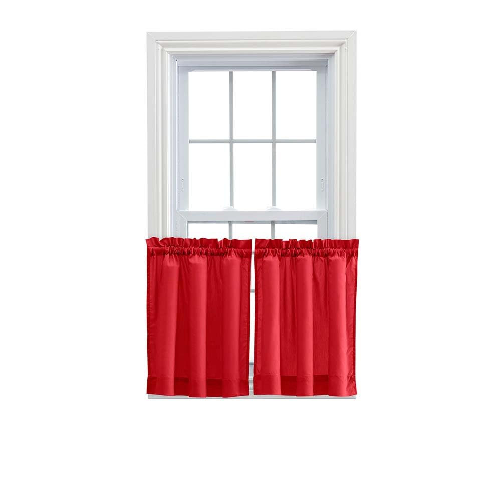 Ellis Curtain Stacey Sheer Tailored Tier Pair Curtains, 56 x 24, Red
