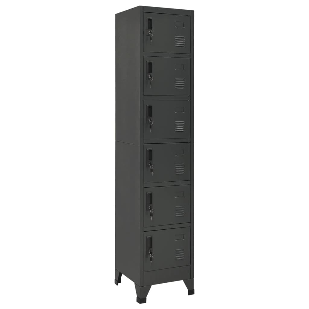 vidaXL Locker Cabinet Anthracite, Made from Durable & Easy-to-Clean Steel Material, 15&quot;x15.7&quot;x70.9&quot; Size with 6 Lockable and Vented Doors for Schools, Offices and Rooms