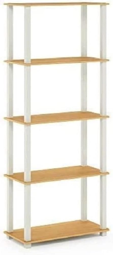 Furinno Turn-N-Tube 5-Tier Multipurpose Shelf / Display Rack / Storage Shelf / Bookshelf, Square Tubes, Beech/White