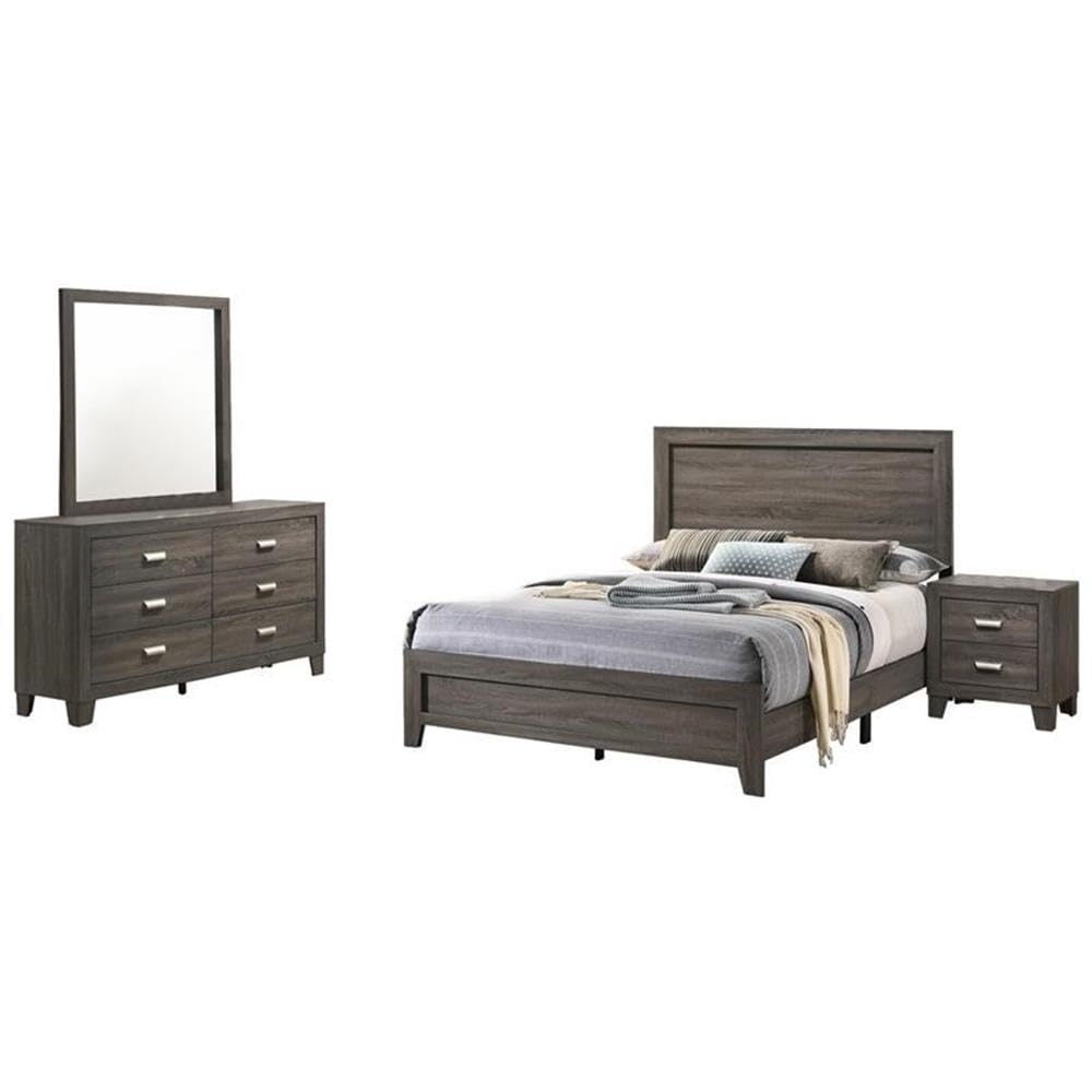 Best Quality Furniture 4Pc Twin Bed + Dresser + Mirror + Nightstand, Gray