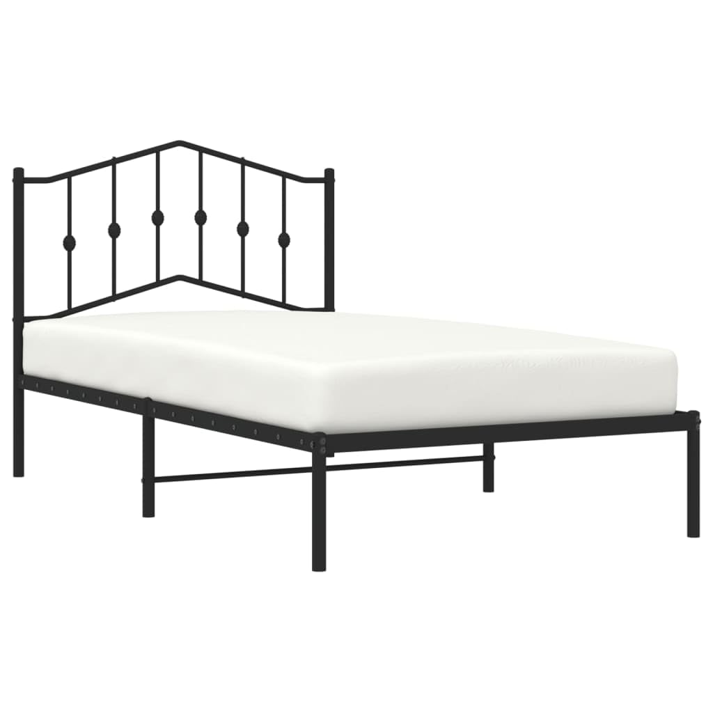 vidaXL Sturdy Steel Single Bed Frame with Comfortable Back-Support Headboard- Classic Design in Black - Extra Storage Space Beneath