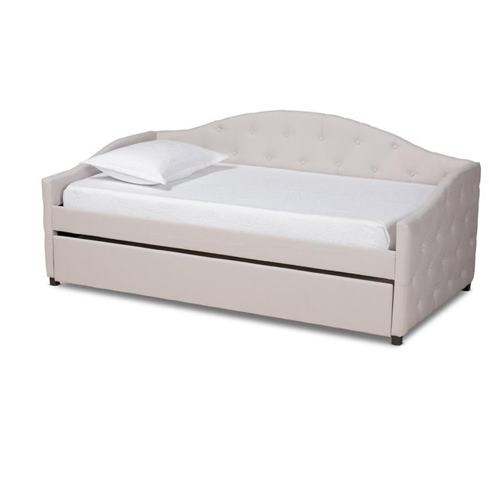Baxton Studio Becker Modern and Contemporary Transitional Beige Fabric Upholstered Twin Size Daybed with Trundle