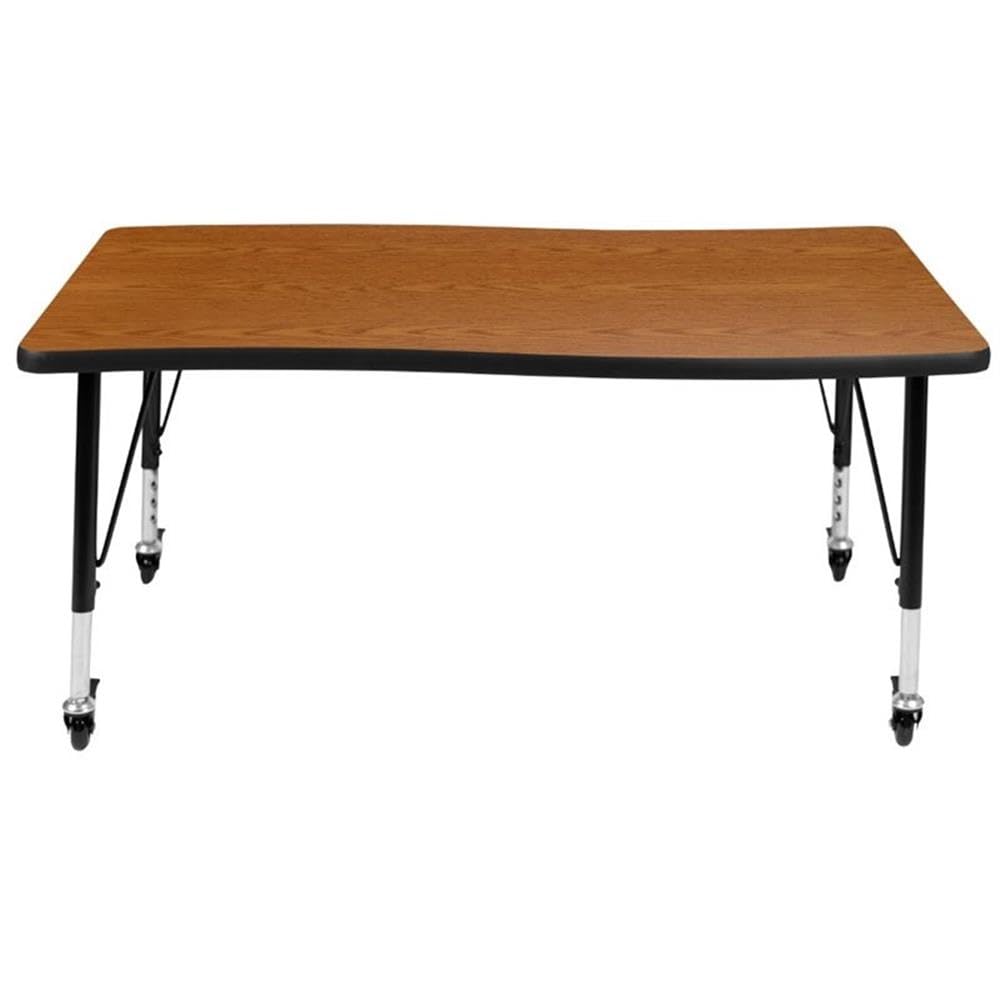 Flash Furniture Wren Mobile 28'W X 47.5'L Rectangular Wave Flexible Collaborative Oak Thermal Laminate Activity Table - Height Adjustable Short Legs
