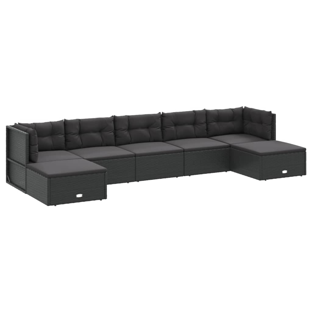 Vidaxl Contemporary Patio Lounge Set - 7 Piece Set With Adjustable Corner Sofa, Padded Seat, And Powder-Coated Steel Frame - Black Poly Rattan