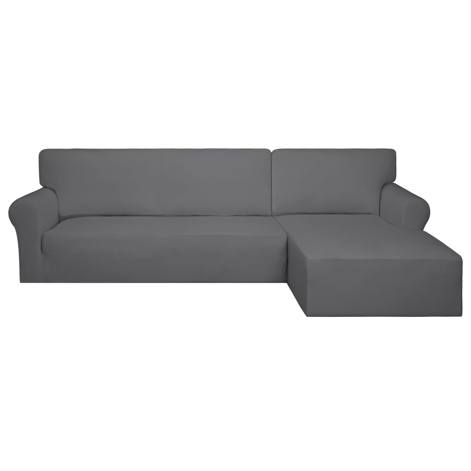 Purefit Super Stretch Sectional Couch Covers - 2 Pcs Spandex Non Slip Sofa Covers With Elastic Bottom For L Shape Sectional Sofa Couch, Great For Kids & Pets (3 Seat Sofa + 2 Seat Chaise, Gray)