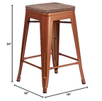 Flash Furniture Sinclair 24" High Backless Copper Counter Height Stool With Square Wood Seat