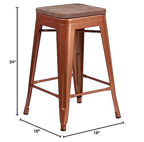 Flash Furniture Sinclair 24" High Backless Copper Counter Height Stool With Square Wood Seat