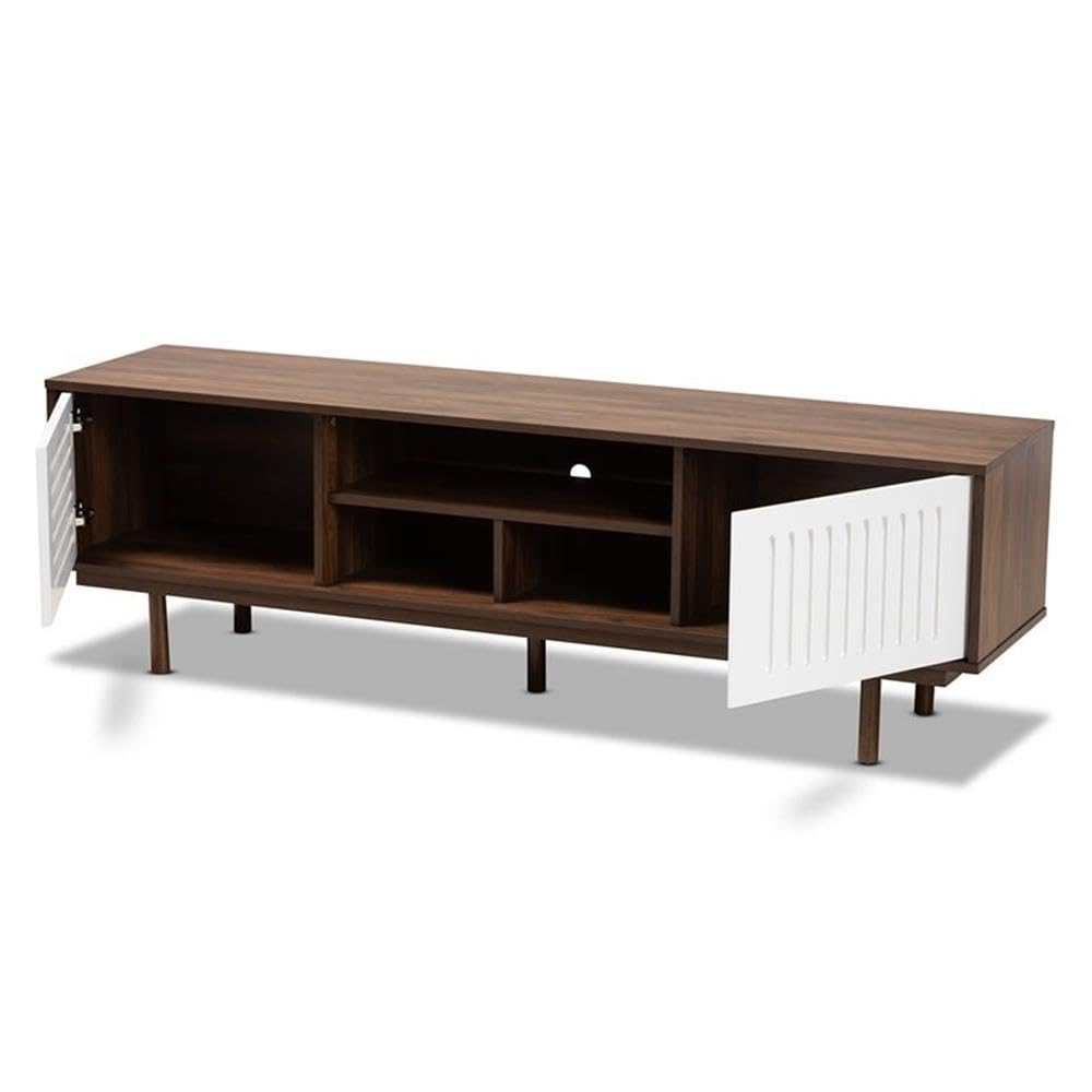 Baxton Studio Meike Mid-Century Modern Two-Tone Walnut Brown and White Finished Wood TV Stand