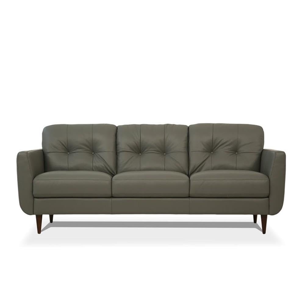 Acme Radwan Tufted Leather Sofa in Pesto Green