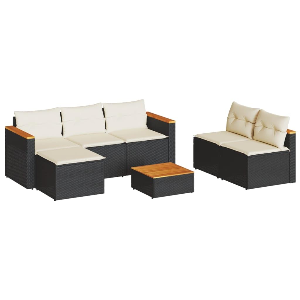 vidaXL 5 Piece Patio Sofa Set with Cushions Black PE Rattan Acacia Wood for Outdoor, Backyard, Terrace, Garden, Patio, Weather-Resistant, Modular