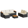 vidaXL 5 Piece Patio Sofa Set with Cushions Black PE Rattan Acacia Wood for Outdoor, Backyard, Terrace, Garden, Patio, Weather-Resistant, Modular