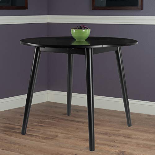 Ergode Wood Moreno Round Drop Leaf Table - Mid-Century Modern Style, Compact Size, Solid Wood, Black Finish, Console Function, Easy Assembly