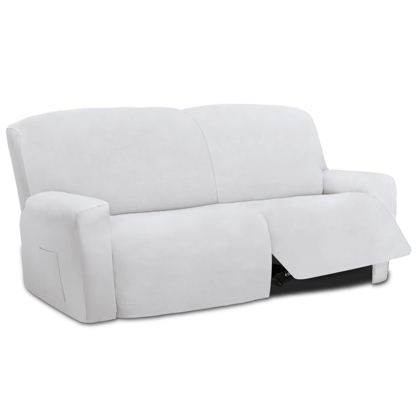 Easy-Going Oversized 6 Pieces Microfiber Stretch Sectional Recliner Loveseat Sofa Slipcover Soft Fitted Fleece 2 Seats Couch Cover Washable Furniture Protector With Elasticity For Kids Pet Snow White