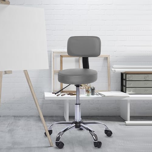 Drafting Adjustable Stool With Back – Salon Adjustable Height Stool, Adjustable Stool, Stool With Wheels For Comfort And Flexibility –Barstools With Wheels, Massage Chair With Backsupport - Gray