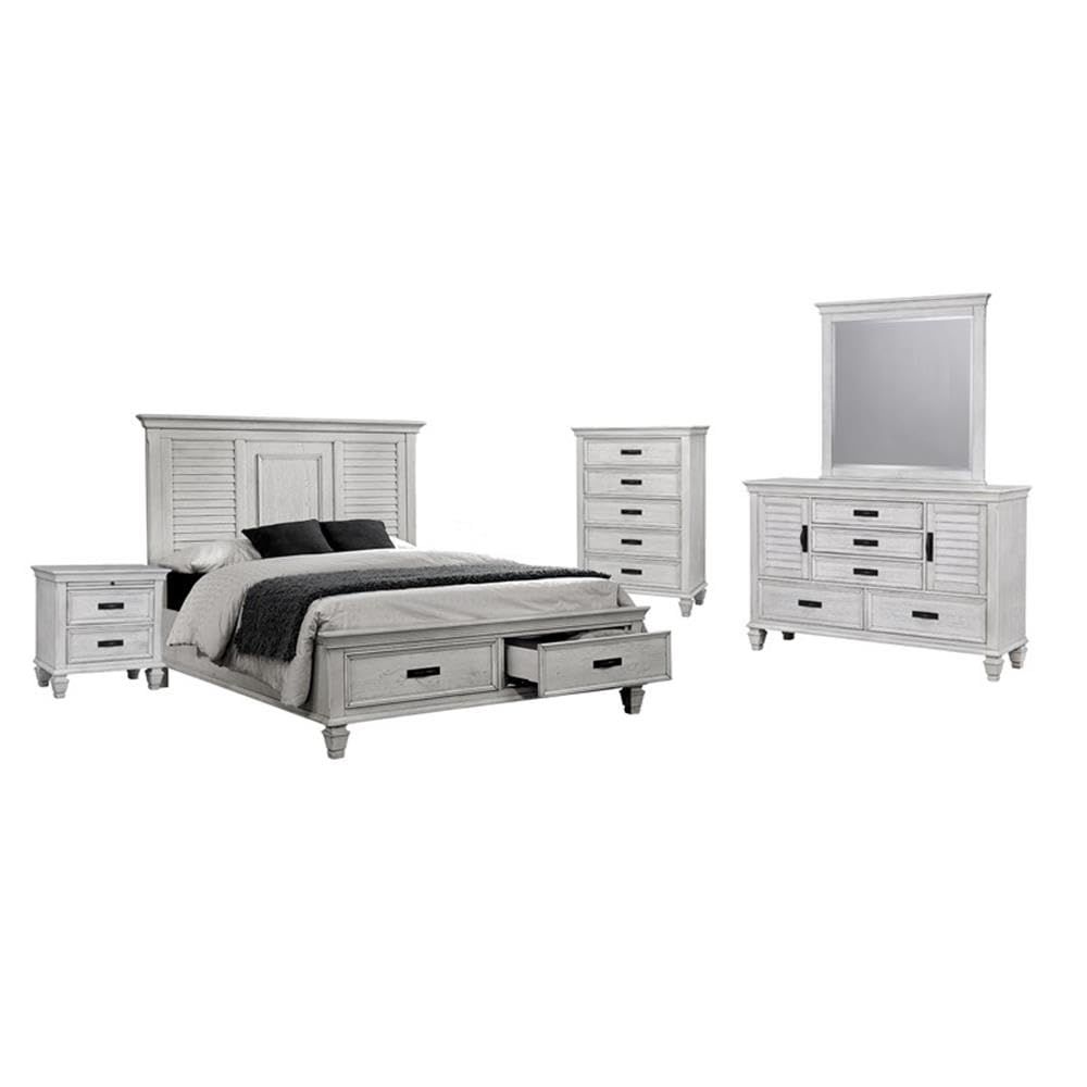 Coaster Franco California King Bed 5-Piece Set, Distressed White