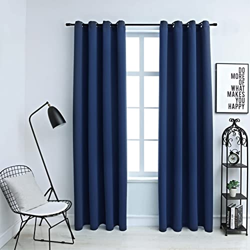 vidaXL Blackout Curtains with Rings 2 pcs Navy Blue 54&quot;x84&quot; Fabric