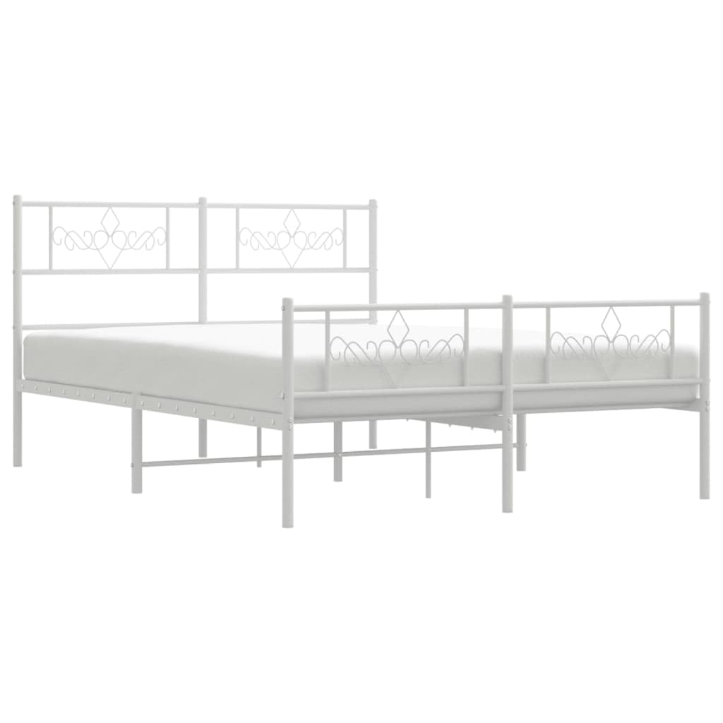 vidaXL 12 Inch Modern White Queen Bed Frame with Headboard & Footboard, Sturdy Metal Platform Bed Frame & Slats, Extra Under Bed Storage, No Box Spring Needed, Without Mattress