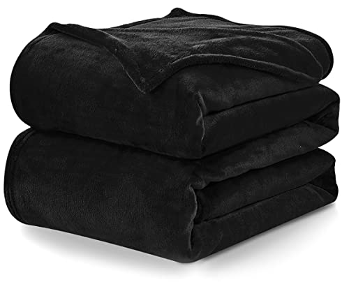 Cozylux Fleece Bed Blankets Throw Xl Size Black - 300Gsm Soft Lightweight Cozy Plush Fuzzy Microfiber Flannel Blanket For Travel Camping Chair And Sofa, 50X70 Inches