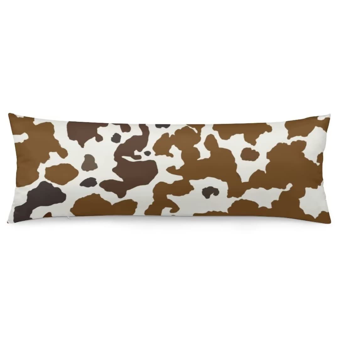 Cow Print Body Pillow Cover Western Cow Cowhide Skin Pattern Brown And Black Long Pillow Case With Zipper Decorative Soft Beddin