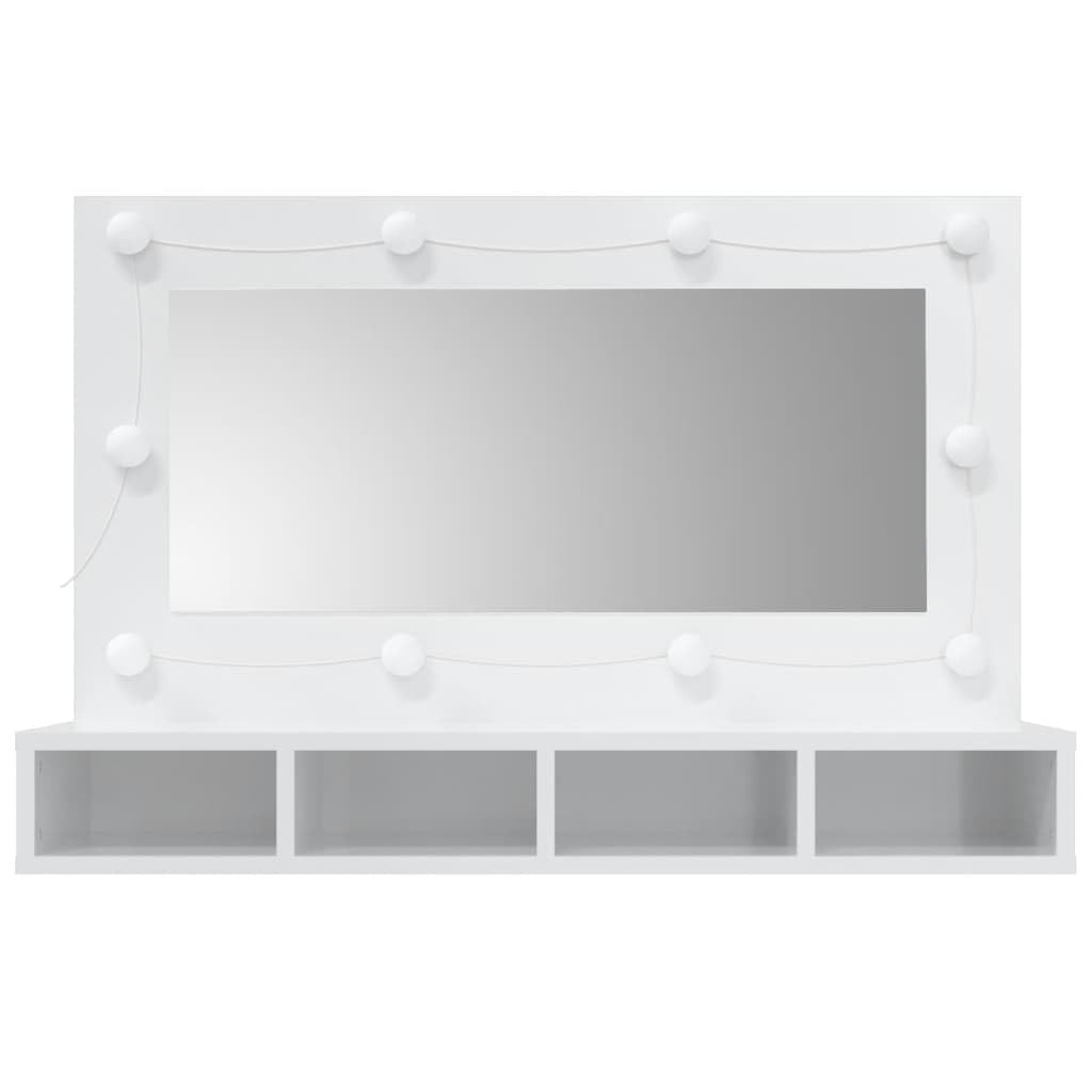 vidaXL Mirror Cabinet with LED High Gloss White 35.4&quot;x12.4&quot;x24.4&quot;