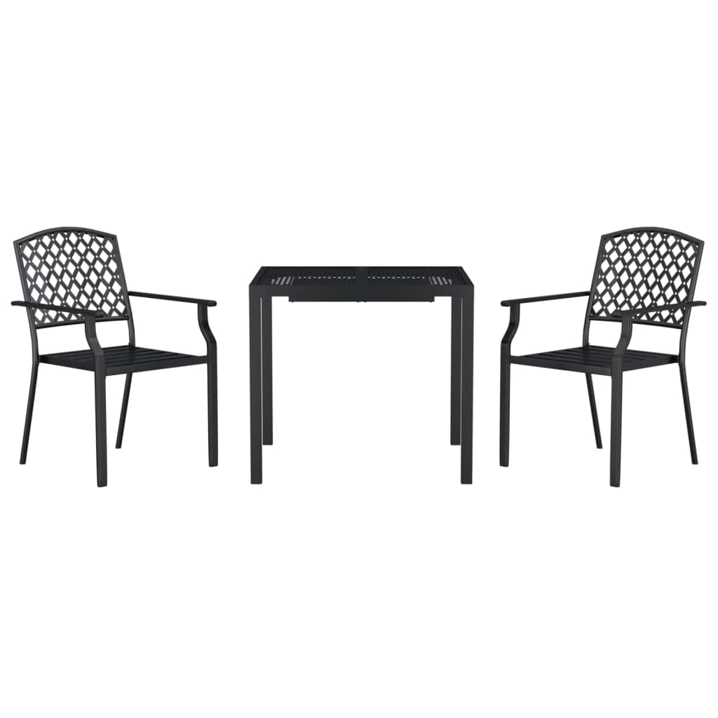 Vidaxl Garden Dining Set 3 Piece, Dining Table And Armchairs For Patio Terrace, Outdoor Dinner Set, Modern Style, Anthracite Steel, 3187997