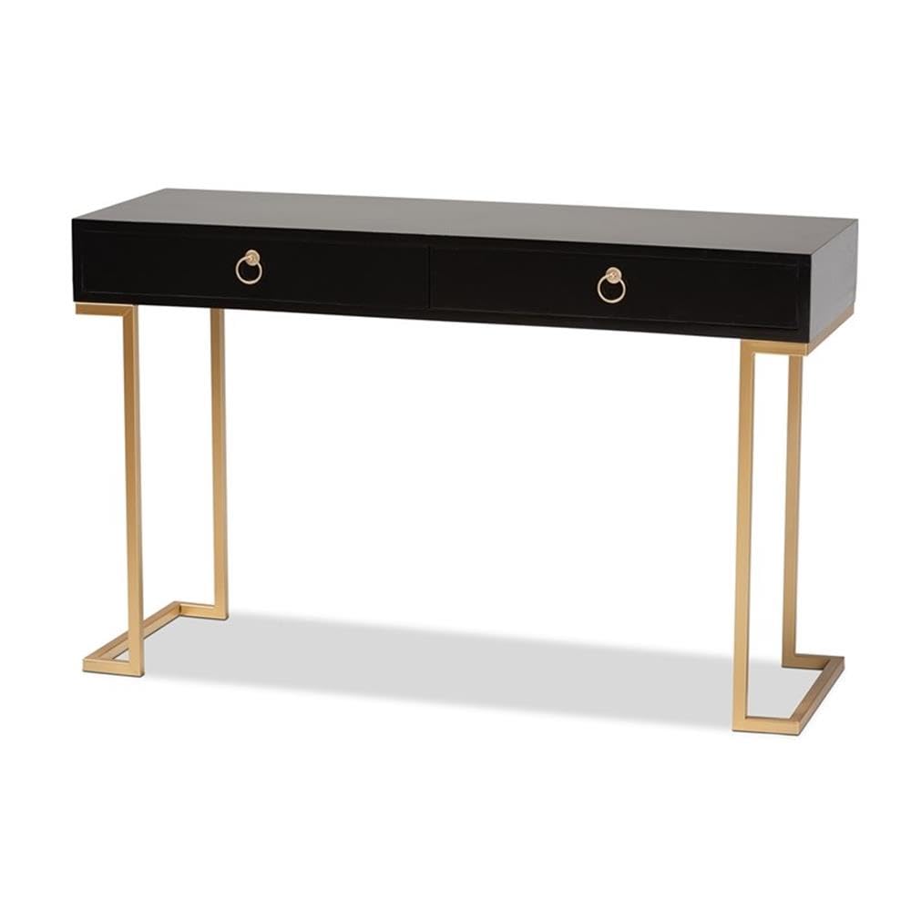 Baxton Studio Beagan Modern and Contemporary Black Finished Wood and Gold Metal 2-Drawer Console Table Black/Wood
