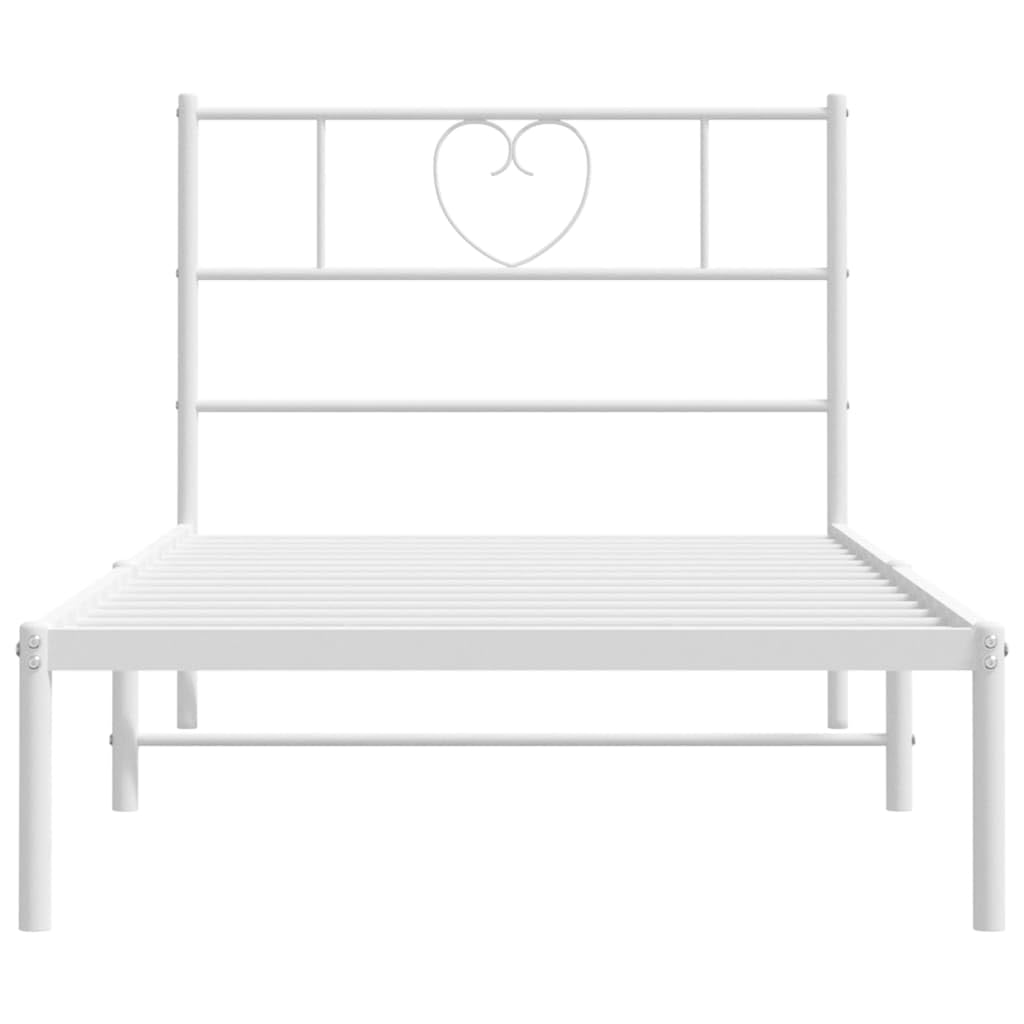 vidaXL Modern Single Bed Frame with Headboard and Storage Space in White, Made of Sturdy Powder-Coated Steel, Convenient for Bedroom & Guest Room
