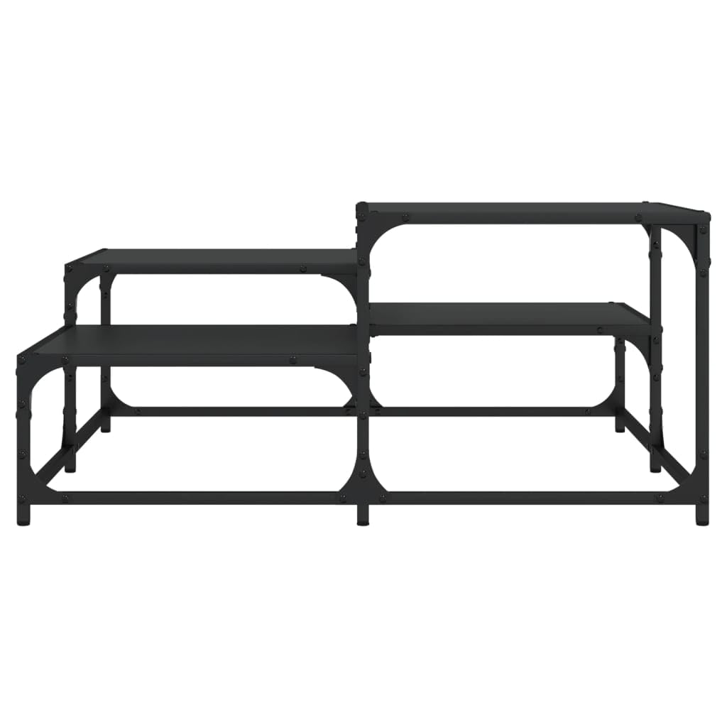 vidaXL Black Engineered Wood Coffee Table - Contemporary Sofa Center Desk with Metal Frame, Multi-Level Display Surface, Adjustable Feet, 34.4"x34.4"x15.7"